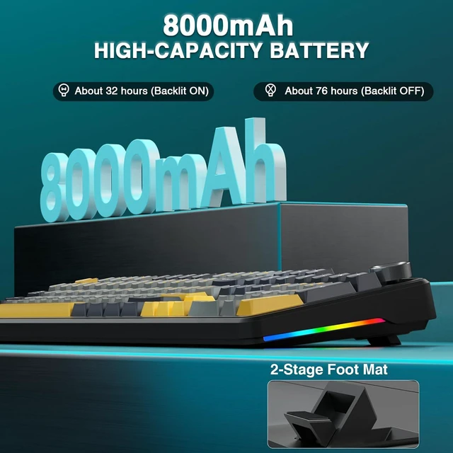 Alt view image 6 of 7 - F108 PRO - Wireless Mechanical Keyboard with Screen&Knob,Hot Swappable Gaming Keyboard with 8000mAh Battery,Pre-lubed Switches,RGB Backlit,PBT Keycaps Creamy Sounding Computer Keyboards,104 Keys