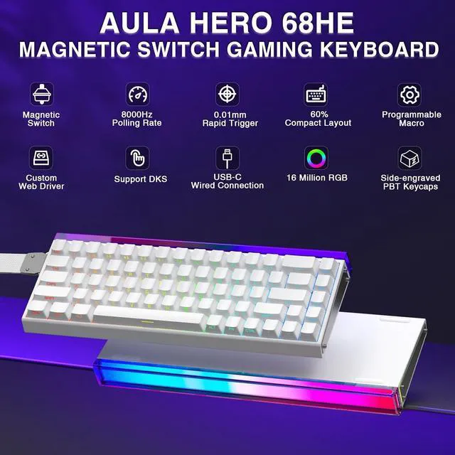 Alt view image 6 of 7 - Gaming Mouse and Keyboard Combo, SC580 Tri-Mode Gaming Mouse + Hero 68 HE Magnetic Switch Wired Gaming Keyboard