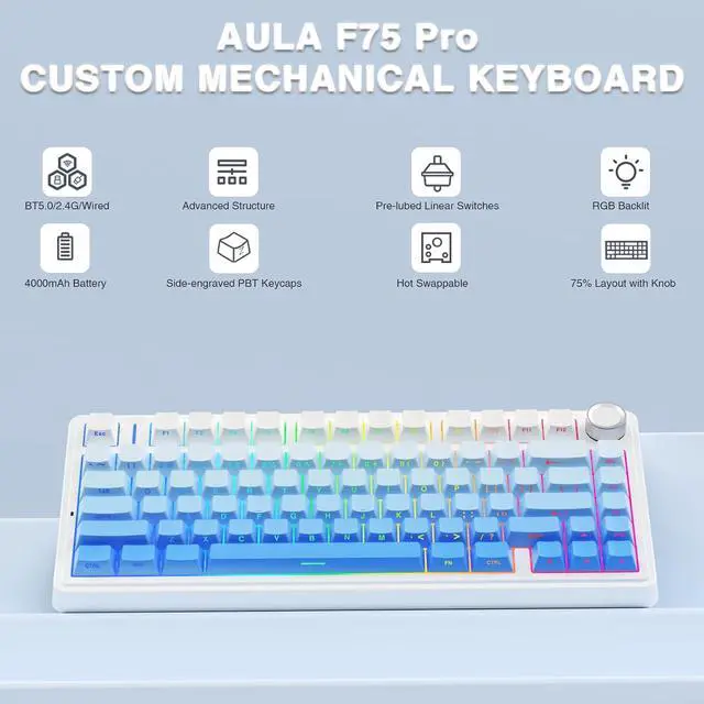 Alt view image 3 of 7 - F75 Pro Wireless Mechanical Keyboard with Knob SC800 Wireless Gaming Mouse