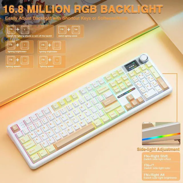 Alt view image 7 of 7 - F108 PRO - Wireless Mechanical Keyboard with Screen&Knob,Hot Swappable Gaming Keyboard with 8000mAh Battery,Pre-lubed Switches,RGB Backlit,PBT Keycaps Creamy Sounding Computer Keyboards,104 Keys