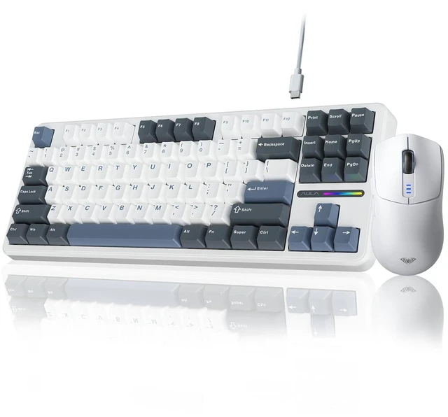 Main image of Wired Gaming Keyboard and Mouse Combo, Wired Version F87 Mechanical Keyboard, 75% TKL Gasket Hot Swappable Custom Keyboard+SC580 Wireless Gaming Mouse White