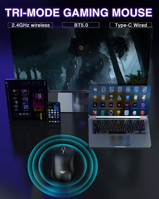 Alt view image 4 of 7 - Gaming Mouse and Keyboard Combo, SC580 Tri-Mode Gaming Mouse + Hero 68 HE Magnetic Switch Wired Gaming Keyboard