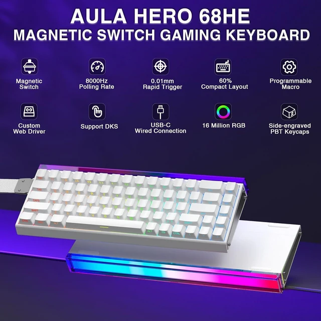 Alt view image 6 of 7 - Gaming Mouse and Keyboard Combo, SC580 Tri-Mode Gaming Mouse + Hero 68 HE Magnetic Switch Wired Gaming Keyboard