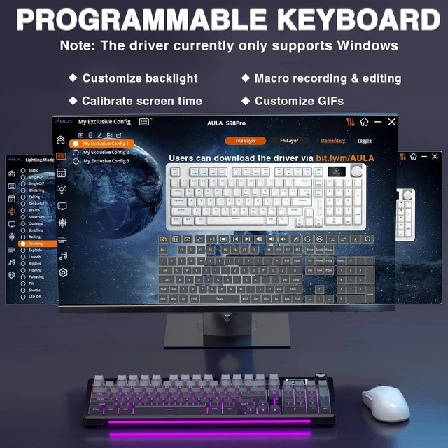 Alt view image 7 of 7 - S98 Pro Wireless Mechanical Gaming Keyboard with Screen, Knob, 96 Keys