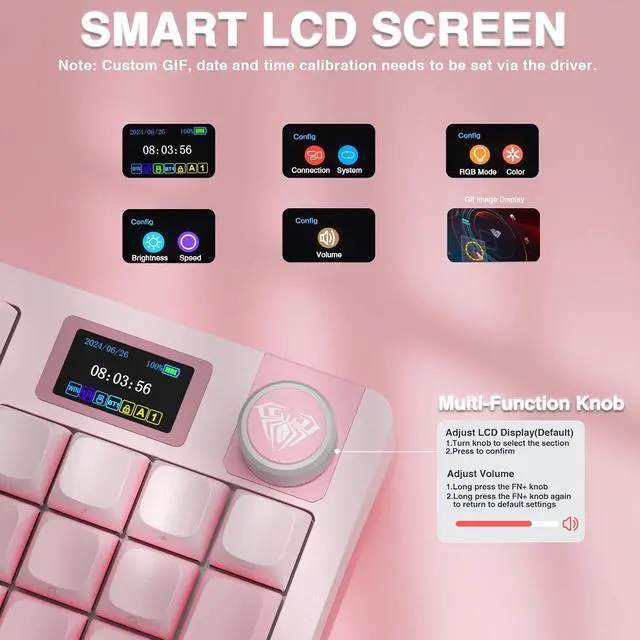 Alt view image 3 of 7 - S98 Pro Wireless Mechanical Gaming Keyboard with Screen, Knob, 96 Keys