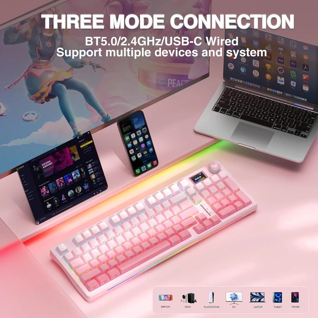 Alt view image 4 of 7 - S98 Pro Wireless Mechanical Gaming Keyboard with Screen, Knob, 96 Keys
