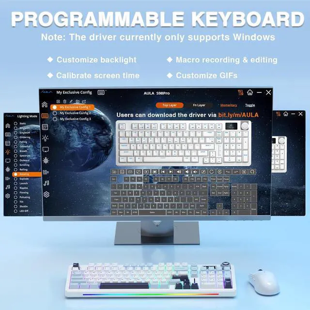 Alt view image 6 of 7 - S98 Pro Wireless Mechanical Gaming Keyboard with Screen, Knob, 96 Keys