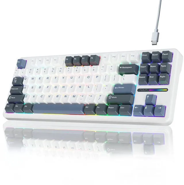 Alt view image 2 of 7 - Wired Gaming Keyboard and Mouse Combo, Wired Version F87 Mechanical Keyboard, 75% TKL Gasket Hot Swappable Custom Keyboard+SC580 Wireless Gaming Mouse White