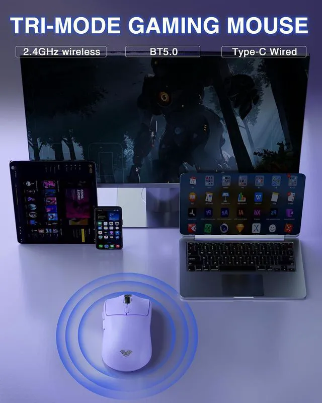 Alt view image 4 of 7 - Gaming Mouse and Keyboard, SC580 Tri-Mode Gaming Mouse + WIN68 HE PRO Magnetic Switch Wired Gaming Keyboard