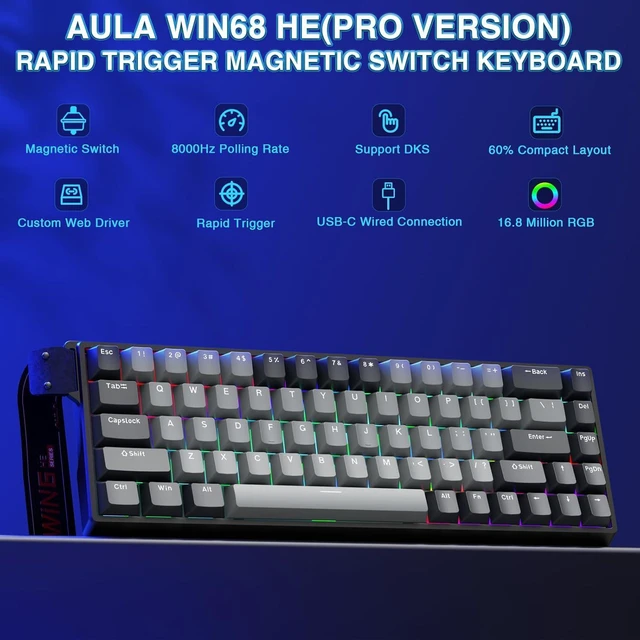 Alt view image 6 of 7 - Gaming Mouse and Keyboard, SC580 Tri-Mode Gaming Mouse + WIN68 HE PRO Magnetic Switch Wired Gaming Keyboard