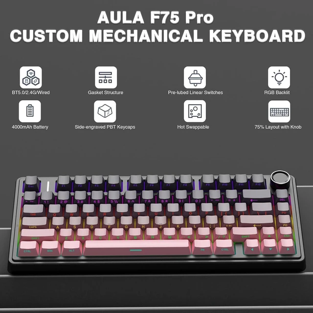 Alt view image 3 of 7 - Wireless Keyboard and Mouse Combo, F75 Pro Mechanical Keyboards,75% Gasket Hot Swappable Custom Keyboard+SC580 Wireless Gaming Mouse Black