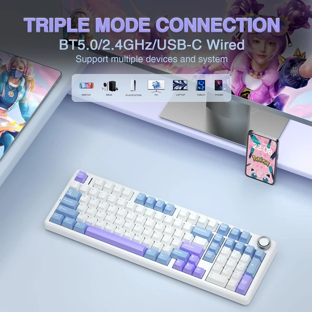 Alt view image 3 of 7 - F99 Pro Wireless Mechanical Keyboard with Number Pad, Knob, 99 Keys