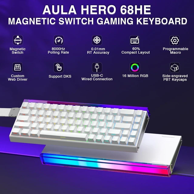 Alt view image 2 of 7 - Hero 68 HE 60% Gaming Keyboard Wired, Hall Effect Magnetic Switch Keyboard with Adjustable Actuation, Fast Trigger Mode, 8K Hz Polling Rate, 0.125ms Latency,Side Printed PBT Keycaps, RGB Backlit