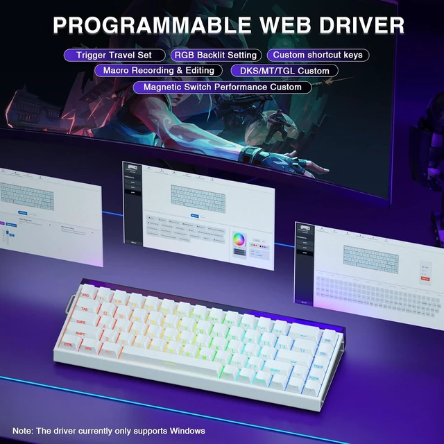 Alt view image 6 of 7 - Hero 68 HE 60% Gaming Keyboard Wired, Hall Effect Magnetic Switch Keyboard with Adjustable Actuation, Fast Trigger Mode, 8K Hz Polling Rate, 0.125ms Latency,Side Printed PBT Keycaps, RGB Backlit