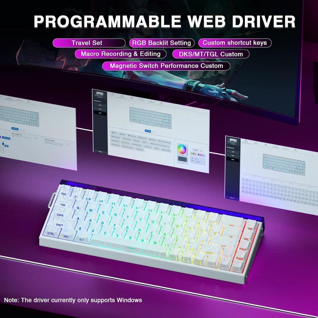 Alt view image 7 of 7 - Hero 68 HE 60% Gaming Keyboard Wired, Hall Effect Magnetic Switch Keyboard with 8K Hz Polling Rate, Side Printed PBT Keycaps, RGB Backlit Light Box, Customizable Web Software for PC/Mac Gamers