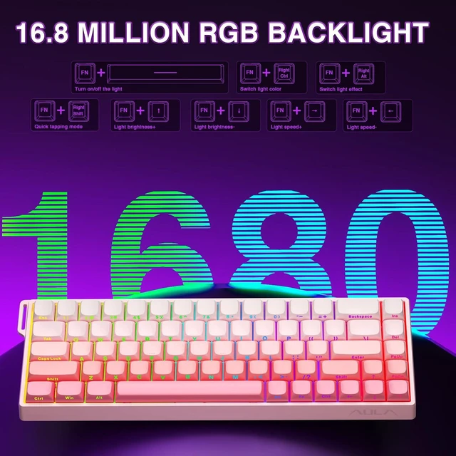 Alt view image 6 of 7 - WIN68 HE Mechanical Gaming Keyboard 60%, Hall Effect Magnetic Switch, Fast Trigger Mode Adjustable Actuation, 8000Hz Polling Rate, RGB Backlit, Wired Pink Keyboard for Laptop/PC Gamer