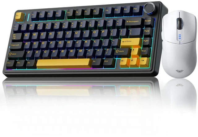Main image of Gaming Keyboard and Mouse Combo, 75% Wireless Mechanical Keyboards, Gasket Hot Swappable Custom Keyboard+SC580 Wireless Gaming Mouse White