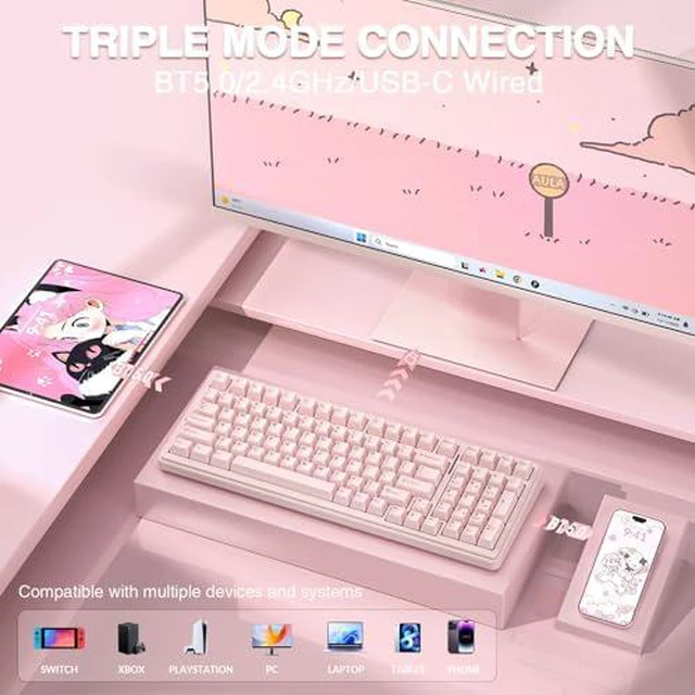 Alt view image 4 of 7 - Wireless Silent Keyboard and Headset Combo, F99 Silent Mechanical Keyboard G7 Pro Wireless Headset