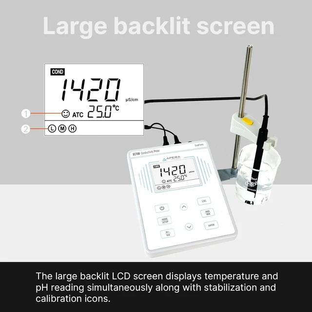 Alt view image 2 of 5 - EC700 Benchtop Conductivity/Temperature Meter, 1% F.S Accuracy, 0-200.0 mS/cm Range, 1-4 Points Auto. Calibration