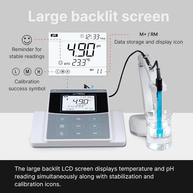 Alt view image 6 of 6 - AI521 PH800 Laboratory Benchtop pH Meter Kit, 0.01 pH Accuracy, GLP Data Management (USB Output), BNC Connector