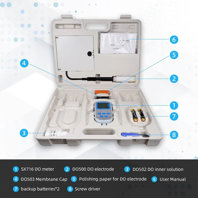 Alt view image 7 of 7 - SX716 Portable Lab Dissolved Oxygen DO Meter, Waterproof, Automatic Temperature, Salinity Compensation and Calibration Silver AI461