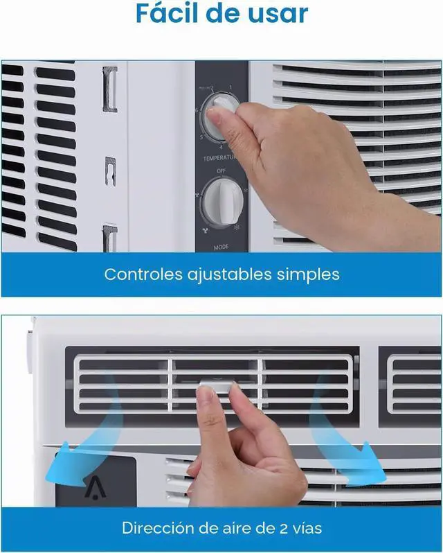 Alt view image 6 of 7 - Aire acondicionado de ventana de 5000 BTU, unidad de aire acondicionado de ventana que enfría hasta 250 pies cuadrados, funciones de enfriamiento y ventilador con control remoto, 3 velocidades de enfr