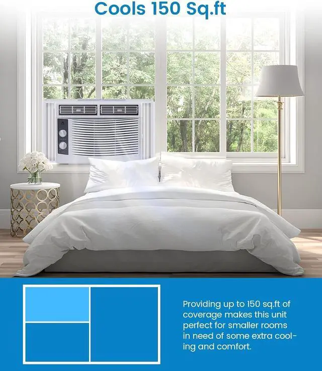 Alt view image 3 of 7 - Aire acondicionado de ventana de 5000 BTU, unidad de aire acondicionado de ventana que enfría hasta 250 pies cuadrados, funciones de enfriamiento y ventilador con control remoto, 3 velocidades de enfr