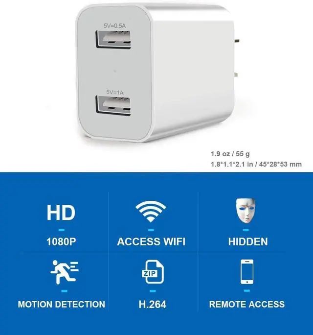 Alt view image 7 of 7 - PATTERSON 1080P Hidden Camera USB Charger - Mini Wireless Spy Camera | WiFi & Motion Detection - Ideal for Home Security, Baby Monitoring, and Pet Surveillance