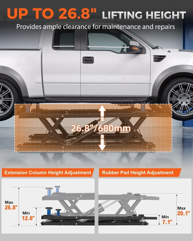 Alt view image 3 of 7 - 7000 LBS Portable Car Lift for Garage
Adjustable Lifting Height up to 26.8", Rolling Ball Transfers for Easy Mobility, Mechanical Locking System for Safety