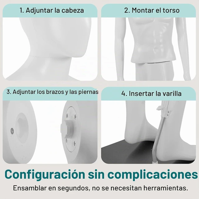 Alt view image 5 of 7 - SereneLife Maniquí masculino de 74 pulgadas con cabeza desmontable, manos y piernas, soporte ajustable, cabeza giratoria de 360 grados, montaje sin herramientas para exhibición de ropa, venta al por m