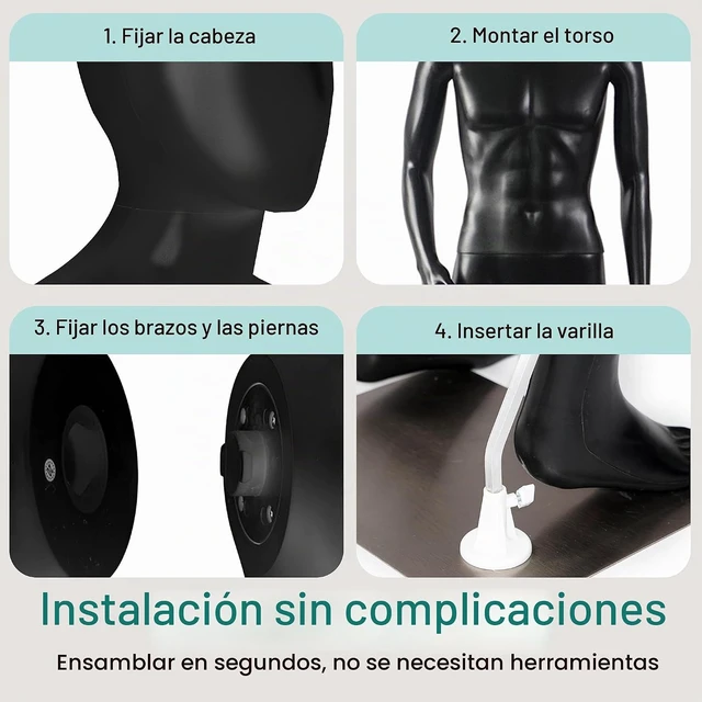 Alt view image 2 of 7 - SereneLife Maniquí masculino de 74 pulgadas con cabeza desmontable, manos y piernas, soporte ajustable, cabeza giratoria de 360 grados, montaje sin herramientas para exhibición de ropa, venta al por m