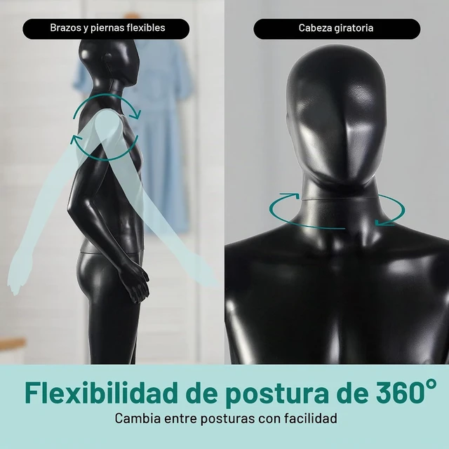 Alt view image 4 of 7 - SereneLife Maniquí masculino de 74 pulgadas con cabeza desmontable, manos y piernas, soporte ajustable, cabeza giratoria de 360 grados, montaje sin herramientas para exhibición de ropa, venta al por m