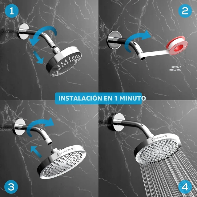 Alt view image 7 of 7 - SparkPod - Regadera, lluvia de alta presión, diseño de calidad prémium, instalación en 1 minuto, reemplazo ajustable fácil de limpiar para tu baño (cromo pulido de lujo, 6 pulgadas, redonda)
High Pres