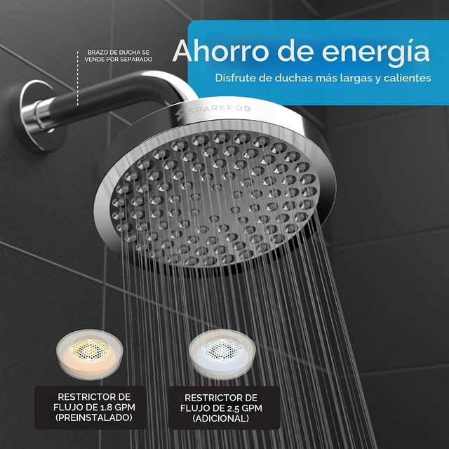 Alt view image 2 of 7 - SparkPod - Regadera, lluvia de alta presión, diseño de calidad prémium, instalación en 1 minuto, reemplazo ajustable fácil de limpiar para tu baño (cromo pulido de lujo, 6 pulgadas, redonda)
High Pres