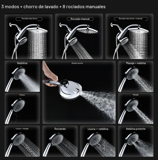 Alt view image 4 of 7 - Cabezal de ducha de lluvia con cabezal de ducha de mano, cromado 1.8GPM
Cabezales de ducha de alta presión de 12 pulgadas, cabezales de ducha de mano con 9 pulverizadores, acoplamiento magnético
