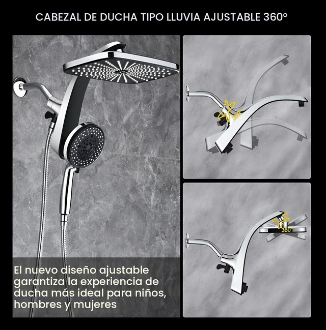 Alt view image 7 of 7 - Cabezal de ducha de lluvia con cabezal de ducha de mano, cromado 1.8GPM
Cabezales de ducha de alta presión de 12 pulgadas, cabezales de ducha de mano con 9 pulverizadores, acoplamiento magnético