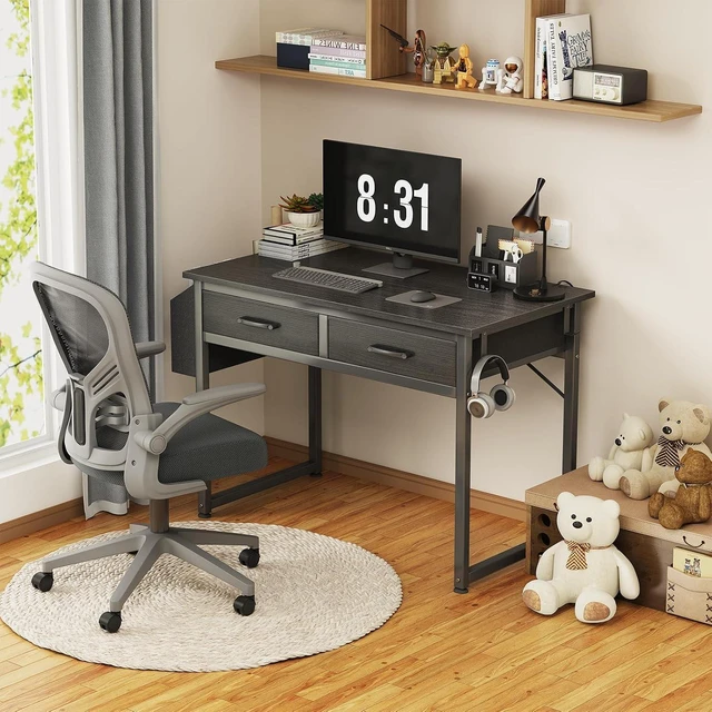 Alt view image 5 of 7 - DLisiting - Escritorio pequeño con cajones de tela para dormitorio, escritorio de 32 pulgadas para juegos con 2 cajones para espacios pequeños, mesa de estudio y escritura, escritorios para PC, negro
