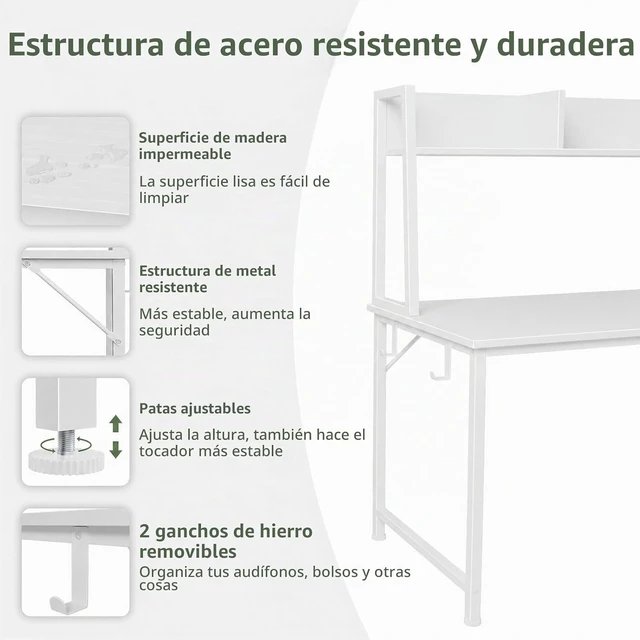 Alt view image 2 of 7 - DLisiting - Escritorio blanco para computadora con gabinete y cajones, 47
Escritorio de oficina moderno para estudio, 3 cajones de tela de almacenamiento, tomas de corriente, para dormitorio