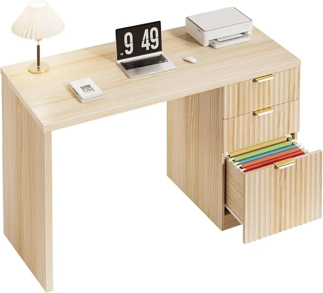 Alt view image 2 of 7 - DLisiting - Escritorio estriado con cajones para archivos, 47 pulgadas
Escritorio ejecutivo moderno, madera con cajones de gabinete, escritorio de madera bohemio para computadora con