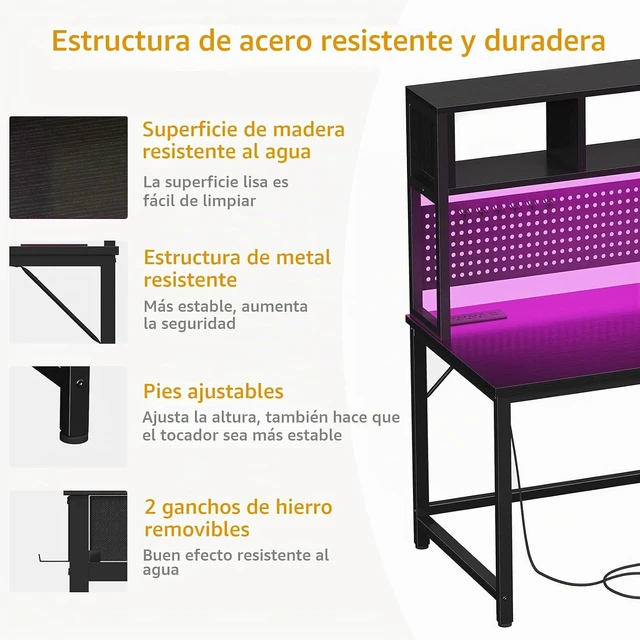 Alt view image 6 of 7 - DLisiting - Escritorio negro para juegos con gabinete y tablero de clavijas
Almacenamiento de estantes, tomas de corriente, computadora adolescente trabajo estudio escritura, para dormitorio
