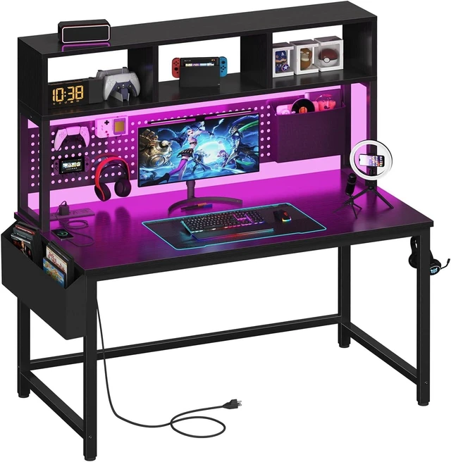 Main image of DLisiting - Escritorio negro para juegos con gabinete y tablero de clavijas
Almacenamiento de estantes, tomas de corriente, computadora adolescente trabajo estudio escritura, para dormitorio