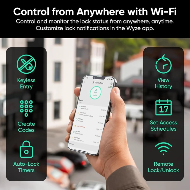 Alt view image 3 of 7 - Wyze Auto-Lock Bolt v2, Fingerprint Keyless Entry Smart Lock, AI Learning Scanner with Wi-Fi Front Door Lock Deadbolt, Auto-Lock, 8 Months Battery, BHMA2, IP53, Anti-Peep Keypad, Backup Keys