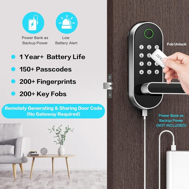 Alt view image 2 of 7 - Cerradura de puerta inteligente con huella digital con asa y teclado, no más llaves perdidas, entrada sin llave y acceso remoto para el hogar, niños, Airbnb y propiedades de alquiler, instalación de b