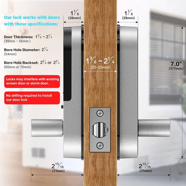 Alt view image 6 of 7 - Cerradura de puerta inteligente con huella digital con asa y teclado, no más llaves perdidas, entrada sin llave y acceso remoto para el hogar, niños, Airbnb y propiedades de alquiler, instalación de b