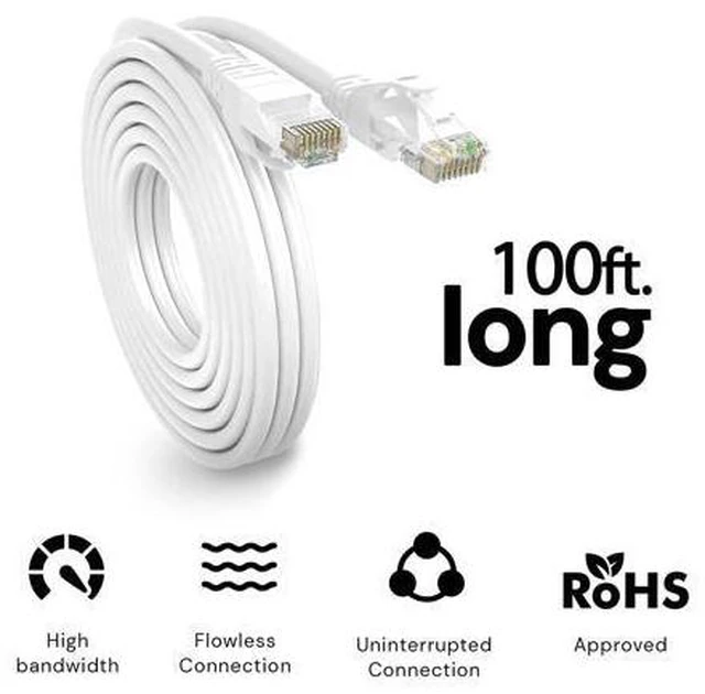 Alt view image 4 of 7 - 100ft / 30M Cat6 Ethernet Cable for Gaming, 100ft. LAN Network Patch Cord Wire -High Speed Internet Cable with Clips, RJ45, 24AWG, 500MHz Connectors for Router Modem, Compatible with PS4 PS5 (Gray)