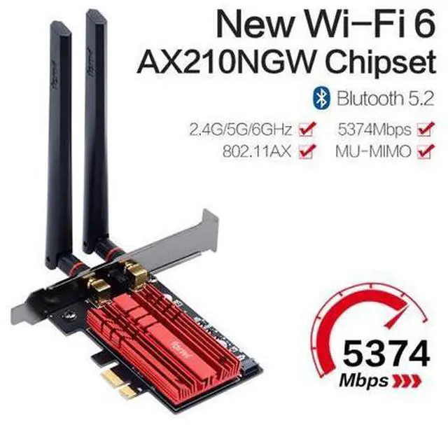 Alt view image 2 of 7 - Fenvi FV-AXE3000 Wi-Fi 6E AX210 PCIe Network Card Bluetooth 5.3 Heat Sink AX 3000Mbps 802.11ax Tri-band 2.4G/5G/6G PCI-E Wireless WiFi Network Adapter Cards for Desktop PC Support Windows 10/11 64-bit