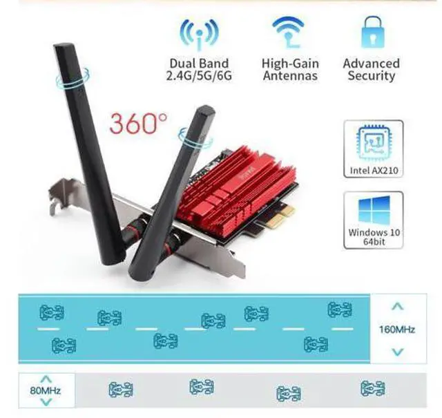 Alt view image 3 of 7 - Fenvi FV-AXE3000 Wi-Fi 6E AX210 PCIe Network Card Bluetooth 5.3 Heat Sink AX 3000Mbps 802.11ax Tri-band 2.4G/5G/6G PCI-E Wireless WiFi Network Adapter Cards for Desktop PC Support Windows 10/11 64-bit