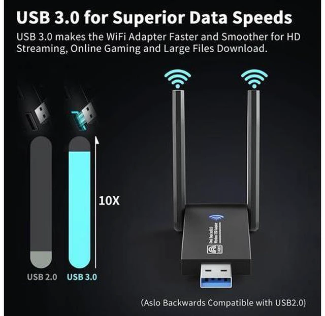 Alt view image 5 of 7 - AUTYUE USB WiFi Adapter for PC Laptop Desktop, AC1300M 2.4GHz/5.0GHz Band USB 3.0 WiFi Wireless Adapter Network Dongle w/High Gain 5dBi Dual Enhanced Antenna for Windows 11 10 8.1 8 7 XP Vista