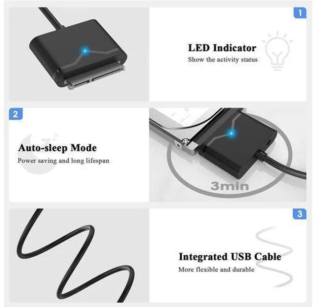 Alt view image 2 of 6 - 1.6ft USB3.0 to SATA? Hard Disk Driver Cable Adapter External SATA to USB A 5Gbps Adapter Cable Hard Disk Connector Converter for 2.5/3.5 inch HDD with Power Adapter