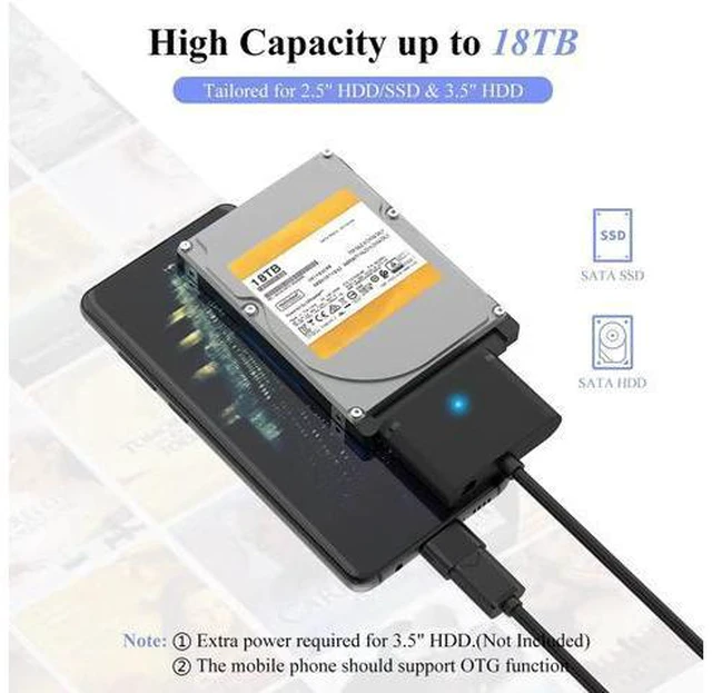 Alt view image 3 of 6 - 1.6ft USB3.0 to SATA? Hard Disk Driver Cable Adapter External SATA to USB A 5Gbps Adapter Cable Hard Disk Connector Converter for 2.5/3.5 inch HDD with Power Adapter